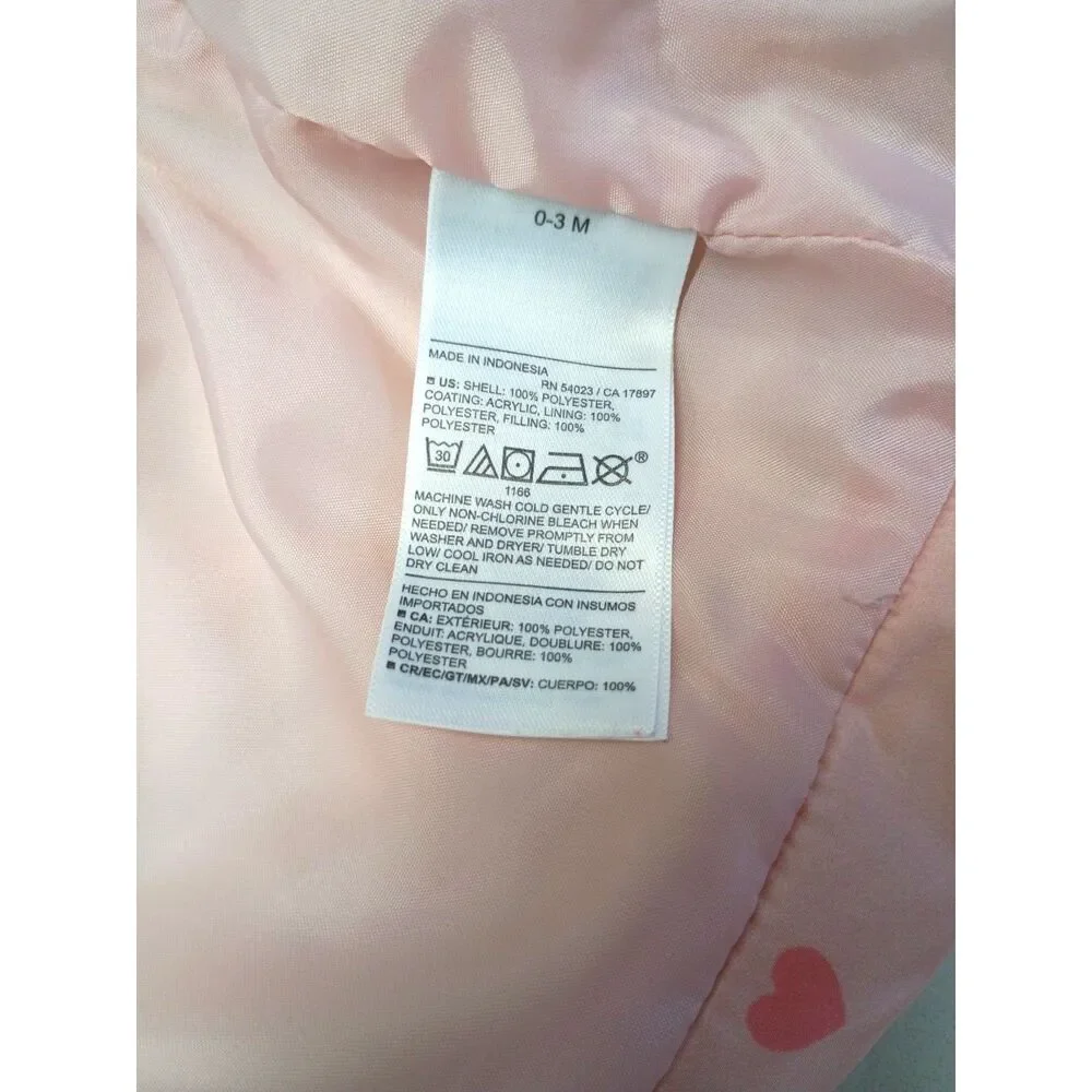 Infant Girl Old Navy Puffer Vest Sz 0-3M Zip Front Waterproof Pink Hearts Jacket